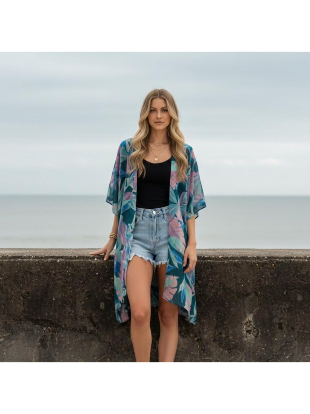Women Rz Leaf's Journey Viscose Summer Lightweight Boho Kimono Cardigan Cover up - Picture 2 of 6
